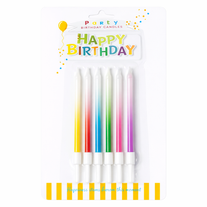 Rainbow ombre birthday candles set for cake decoration (6 pack)