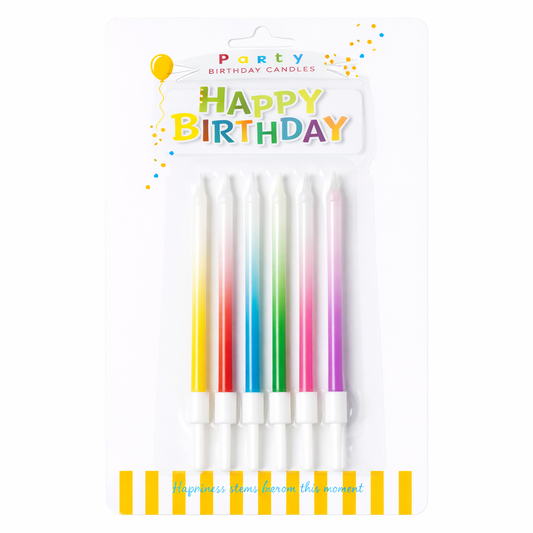 Rainbow ombre birthday candles set for cake decoration (6 pack)