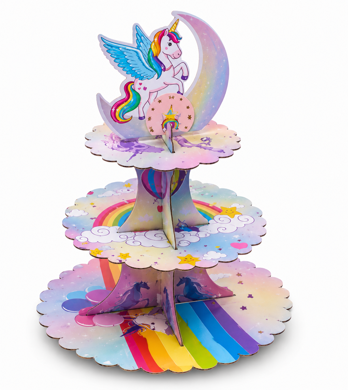 Colorful unicorn-themed paper craft on a white background