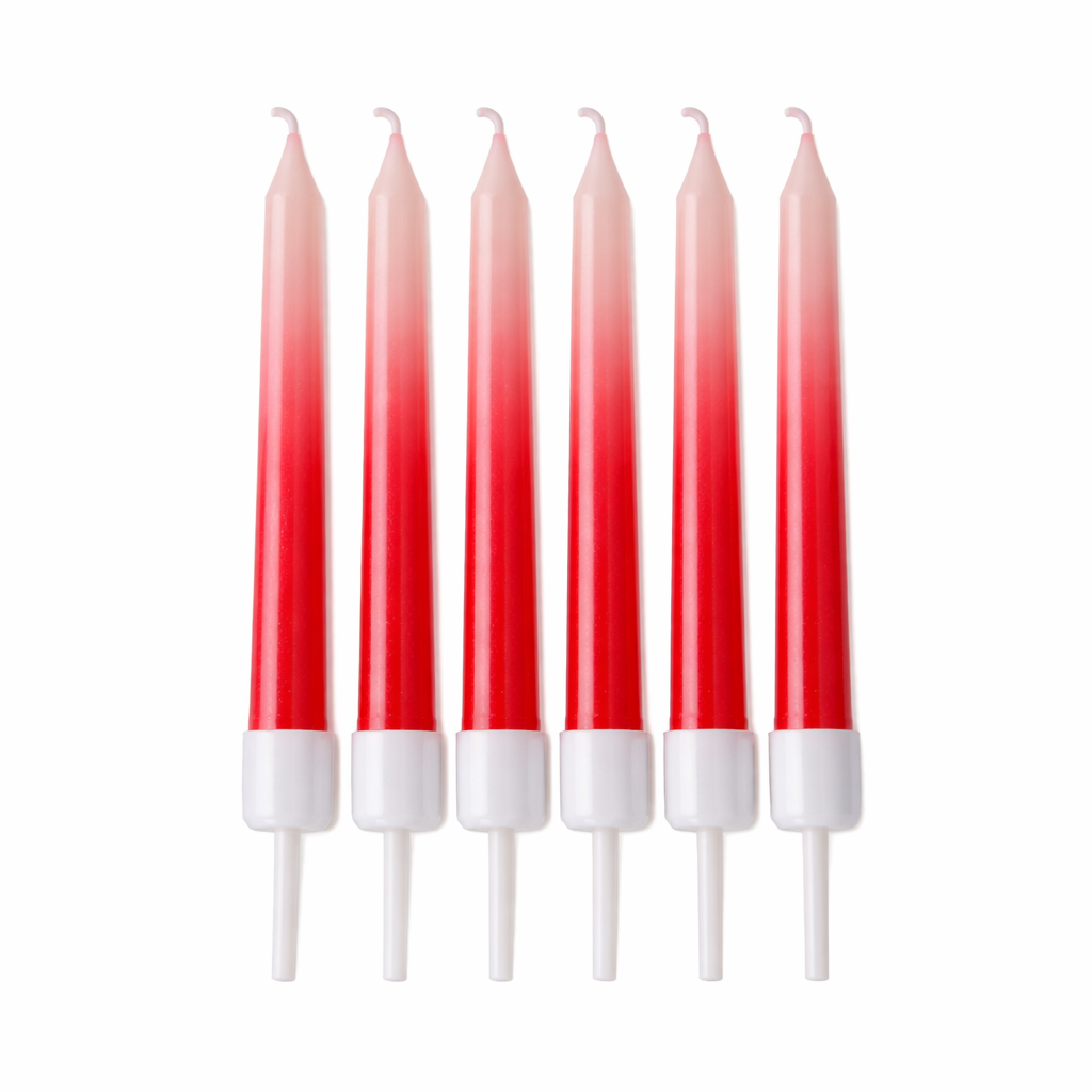 Red ombre birthday candles set white to red gradient cake candles (6 pack)