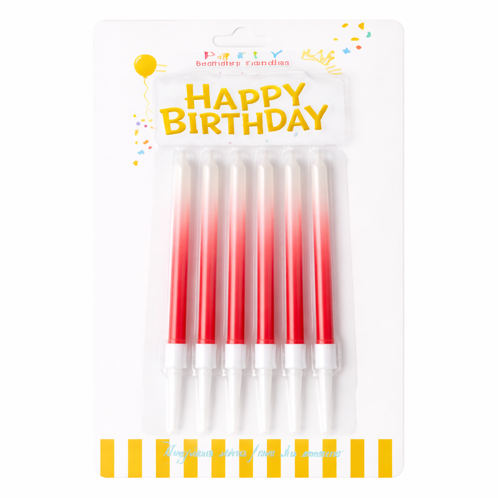 Red ombre birthday candles set white to red gradient cake candles (6 pack)