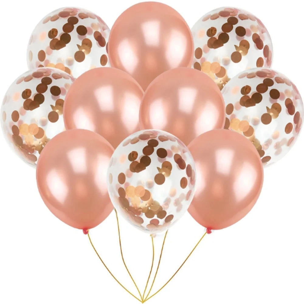 Rose Gold Confetti Balloon Kit on white background