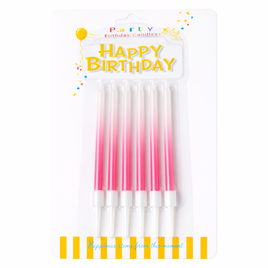 Rose pink ombre birthday candles set white to pink gradient cake candles (6 pack)