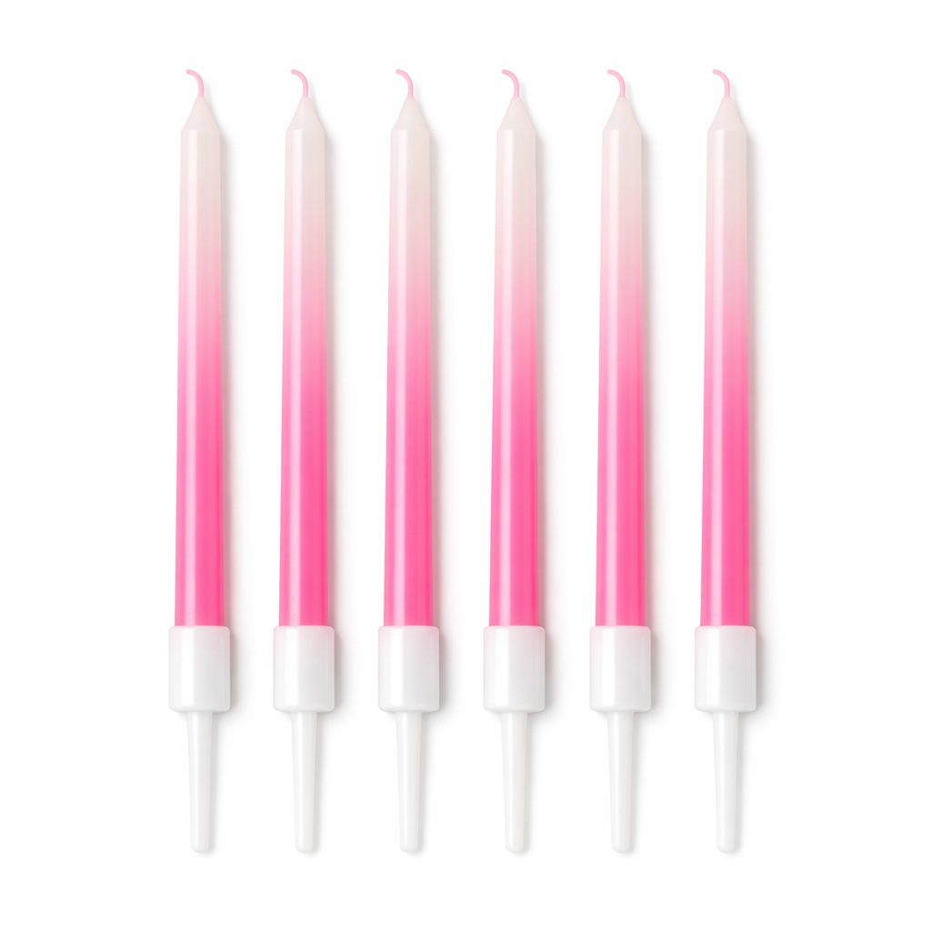 Rose pink ombre birthday candles set white to pink gradient cake candles (6 pack)