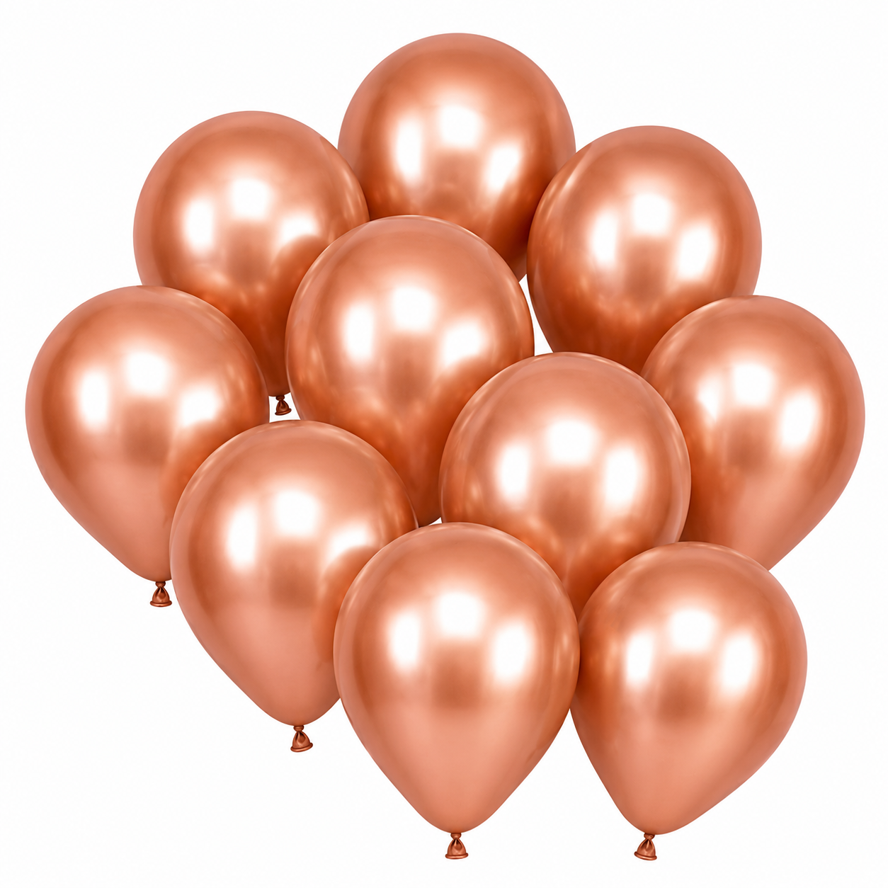 Rose gold balloons on a white background