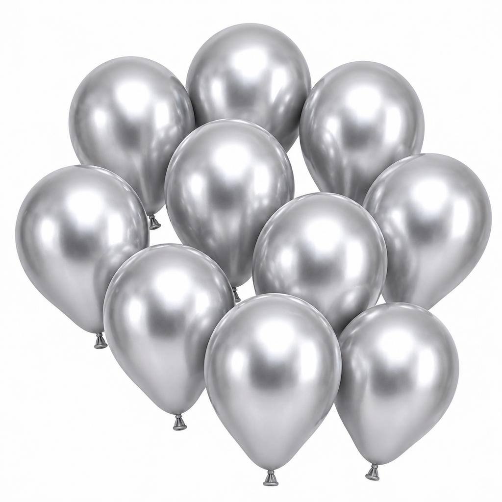 Silver balloon cluster on white background