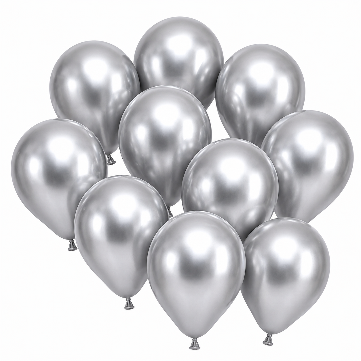 Silver balloon cluster on white background