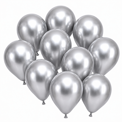 Silver balloon cluster on white background