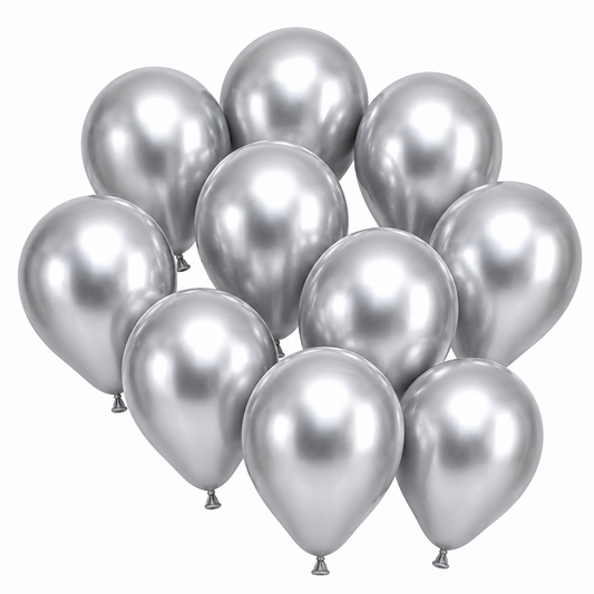 Silver balloon cluster on white background