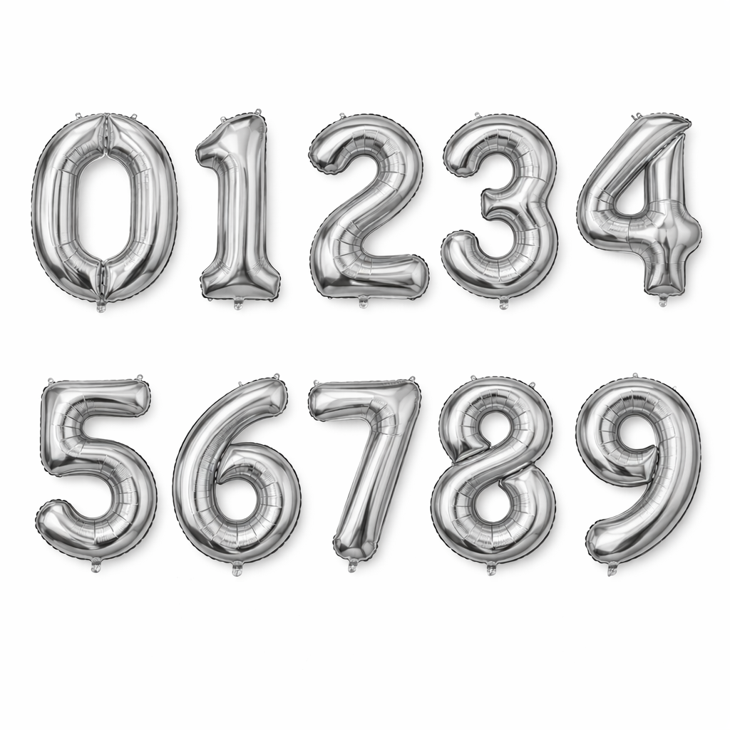 Silver Numbers Balloon