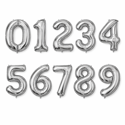 Silver Numbers Balloon