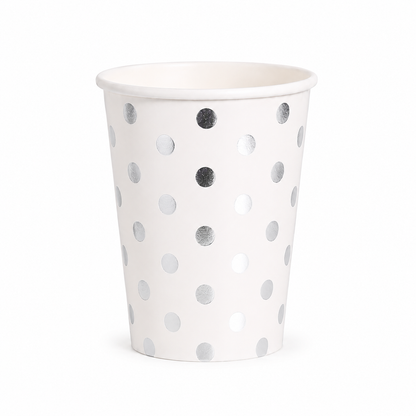 Silver Dots Paper Cups in a white background