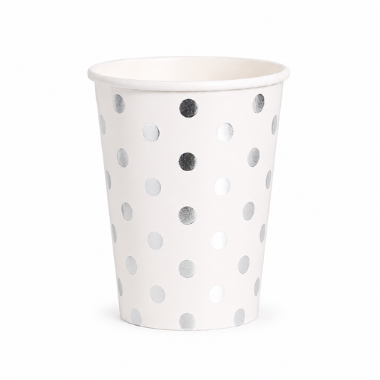 Silver Dots Paper Cups in a white background