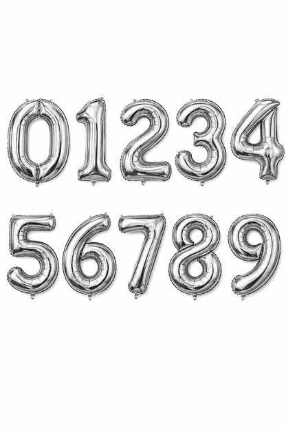 Silver Numbers Balloon