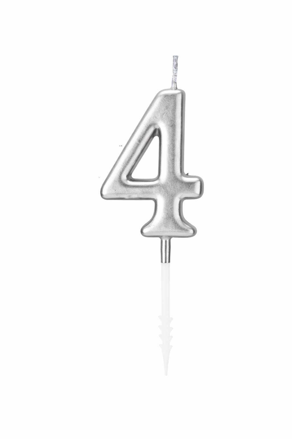 Silver number 4 candle on a white background
