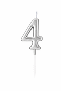 Silver number 4 candle on a white background
