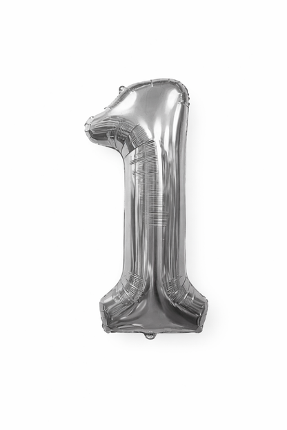 Silver number 1 balloon on a white background