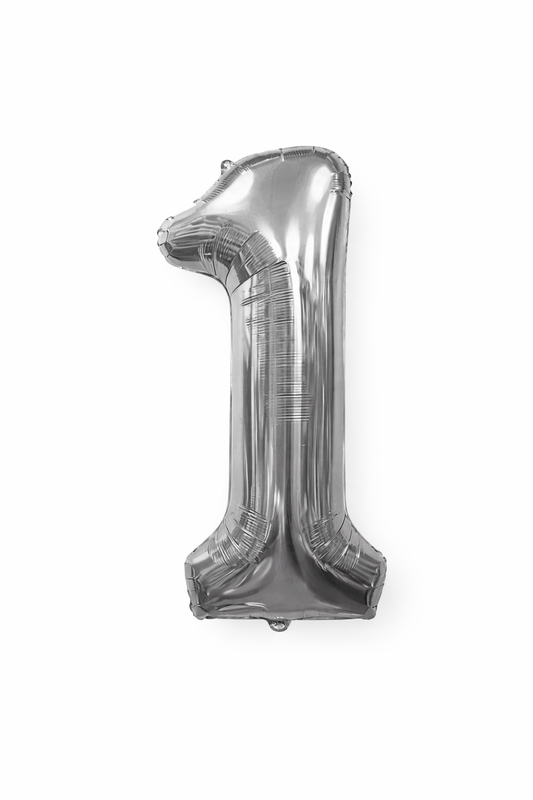 Silver number 1 balloon on a white background