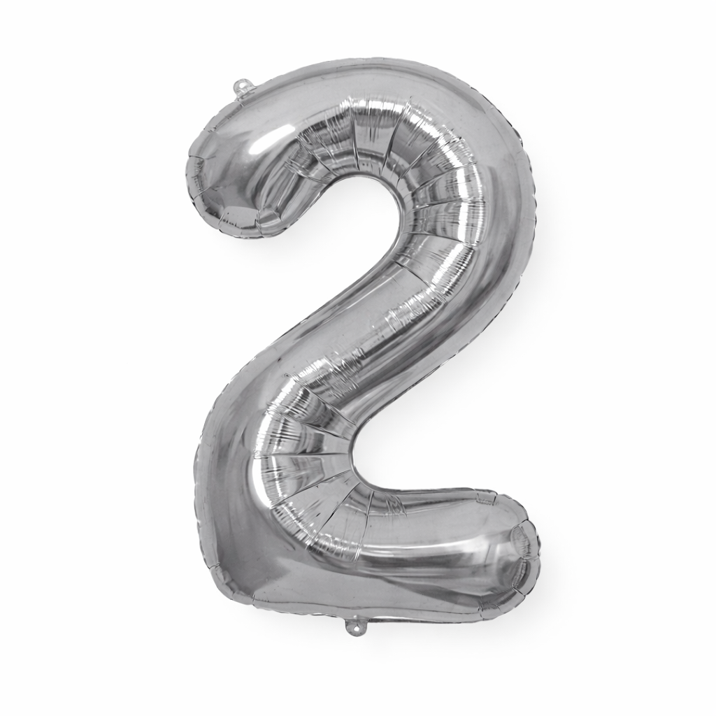 Silver number 2 balloon on a white background