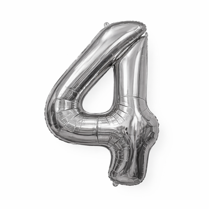 Silver number 4 balloon on a white background
