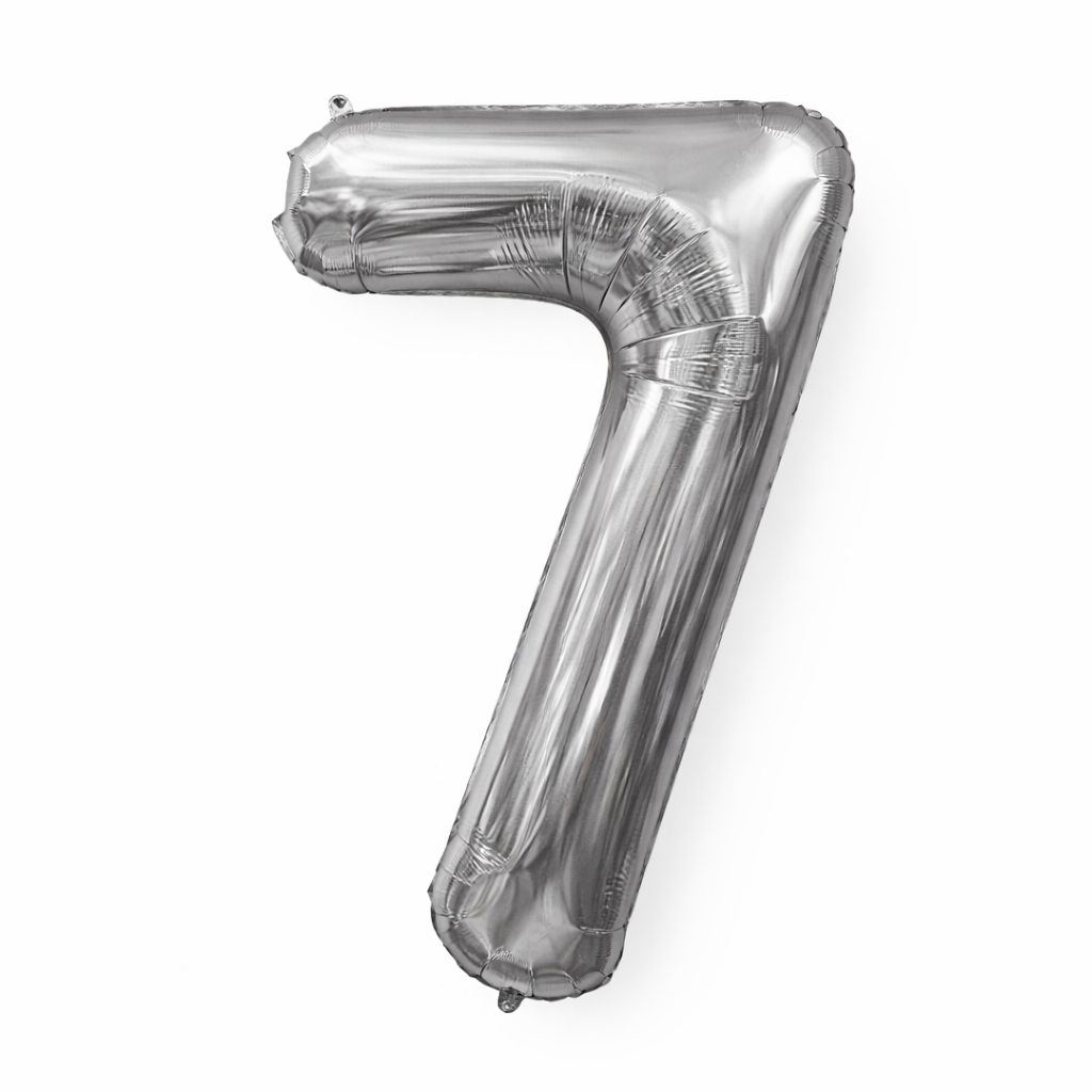 Silver number 7 balloon on a white background