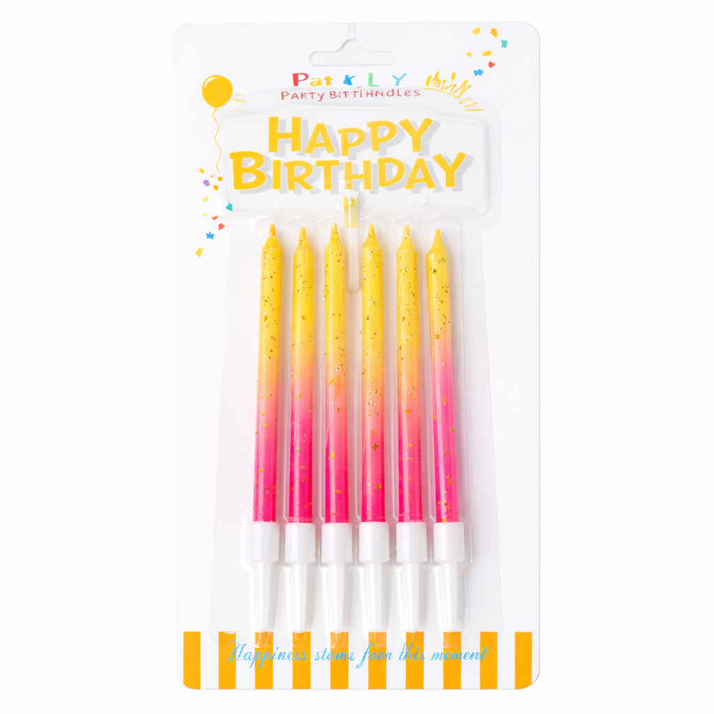 Sunset ombre birthday candles set yellow to pink gradient cake candles (6 pack)
