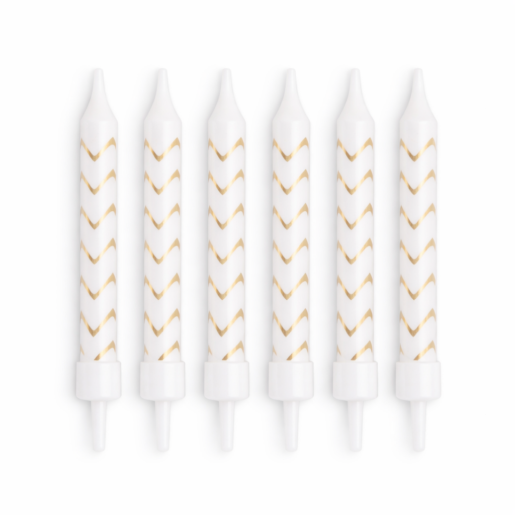 White Candle Set with Gold Lines