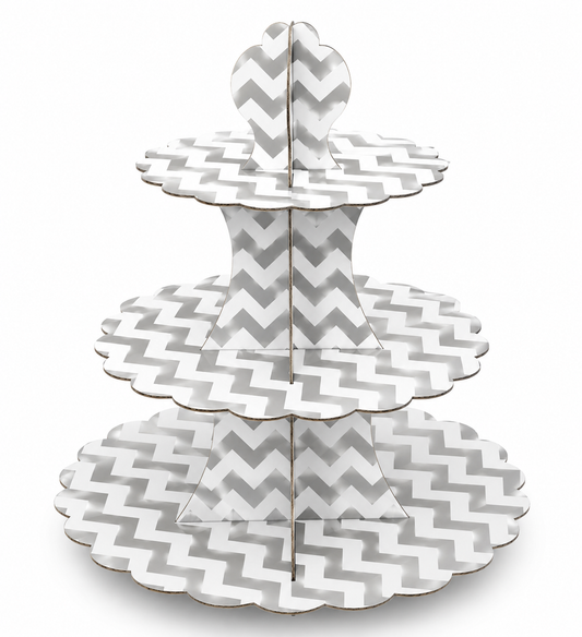 White & Silver Zigzag Cupcake Stand