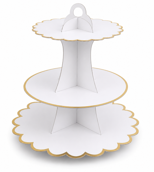 White With Gold Border Cupcake Stand